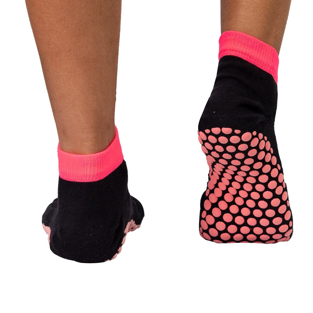 Meias Pilates Algodão Antiderrapante F3-PR Preto Rosa Acte