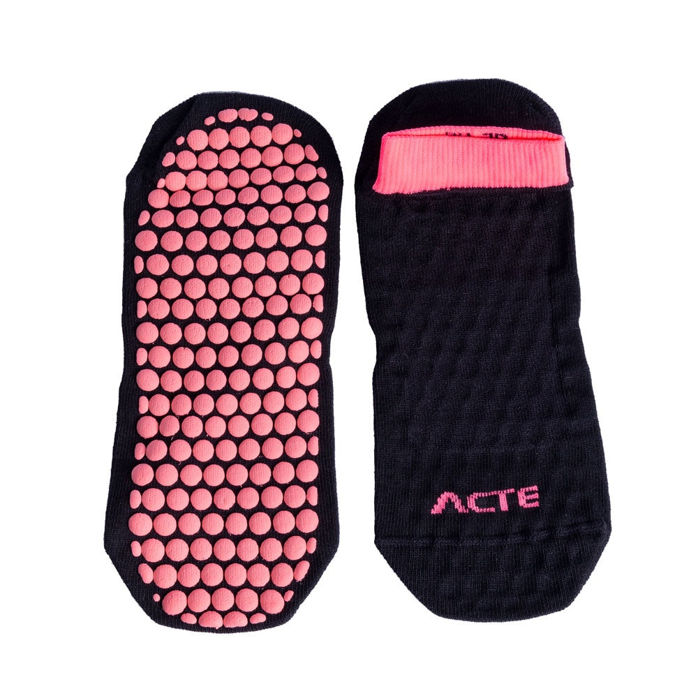 Meias Pilates Algodão Antiderrapante F3-PR Preto Rosa Acte