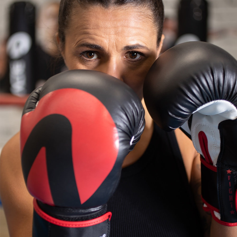 Luva de Boxe e Muay Thai Preto e Vermelho PVC 10oz P12-10 Acte Sports