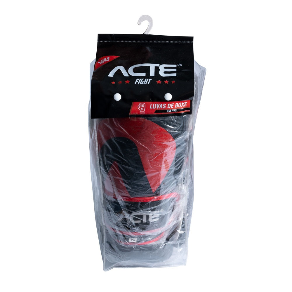 Luva de Boxe e Muay Thai Preto e Vermelho PVC 10oz P12-10 Acte Sports