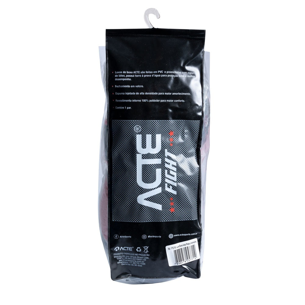 Luva de Boxe e Muay Thai Preto e Vermelho PVC 10oz P12-10 Acte Sports