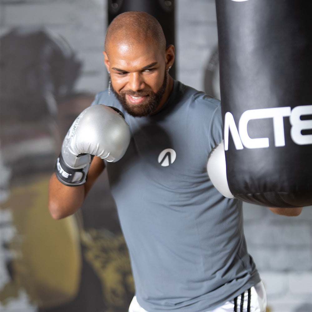Luva Premium de Boxe e Muay Thai, Prata, Caveira, em PU, Tamanho 12oz, P14-12, Acte Sports