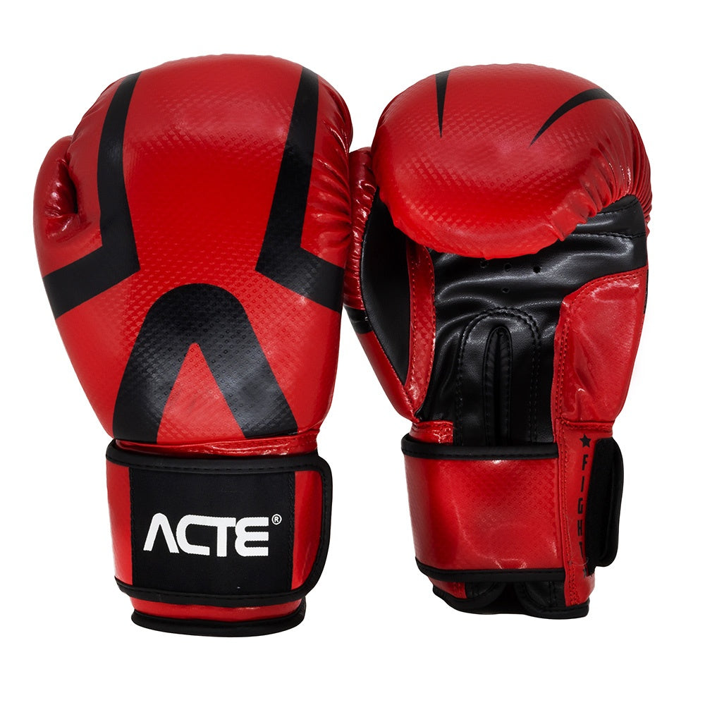 Luva Premium De Boxe e Muay Thai Vermelha e Preta em PU 10oz P16-10 Acte Sports