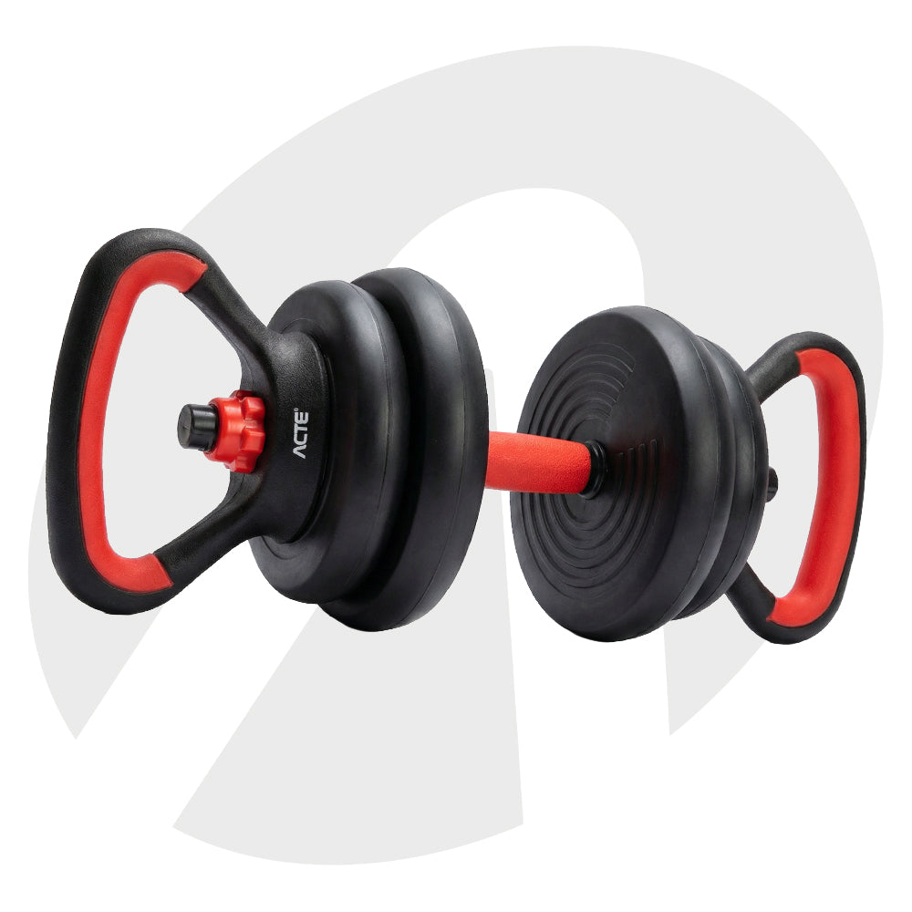 Kit de Halteres S200 até 20kg ACTE Ajustável 6 em 1 com Barra e Kettlebell