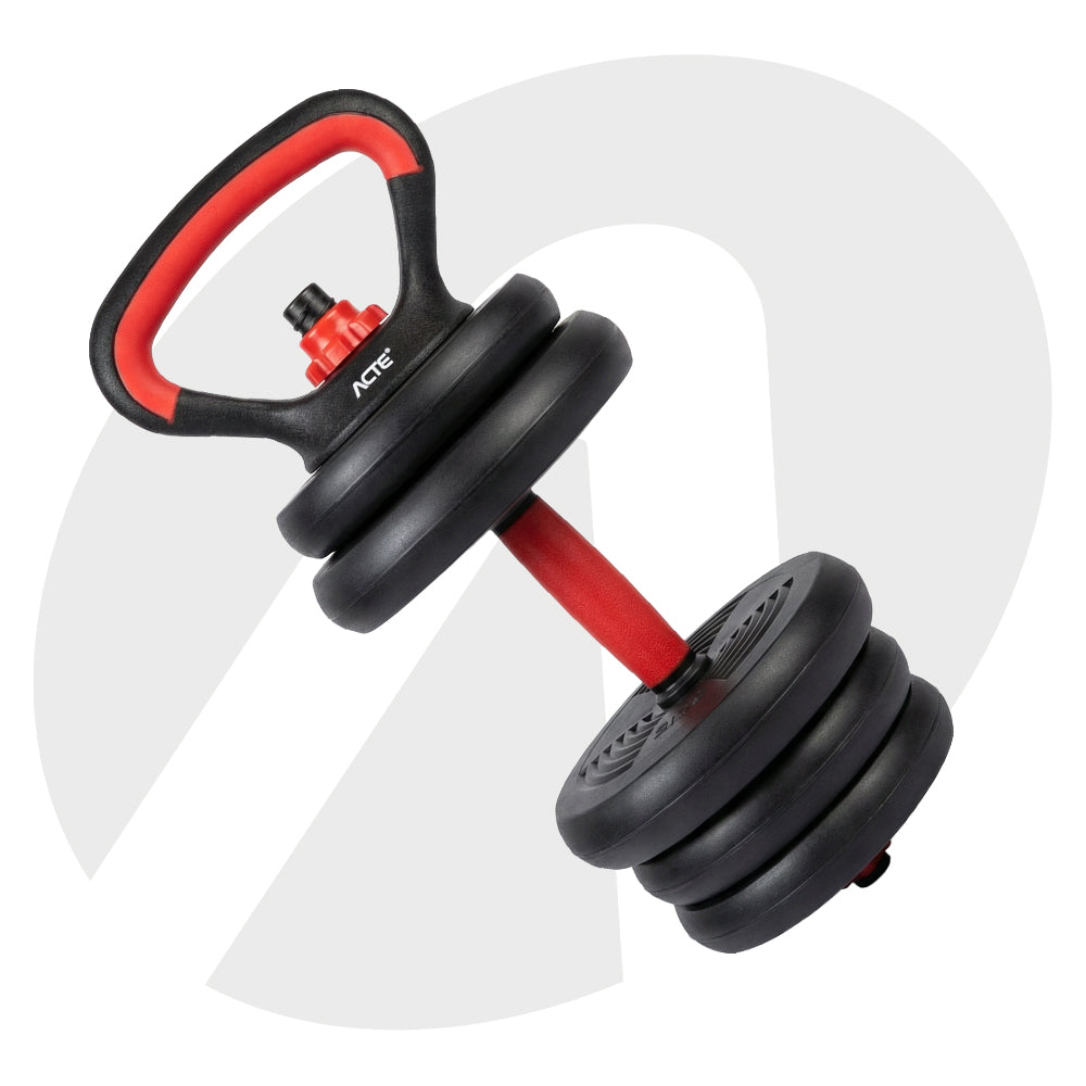 Kit de Halteres S200 até 20kg ACTE Ajustável 6 em 1 com Barra e Kettlebell