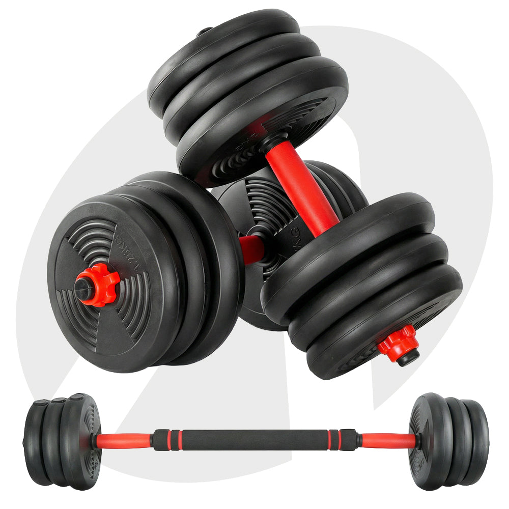 Kit de Halteres S200 até 20kg ACTE Ajustável 6 em 1 com Barra e Kettlebell