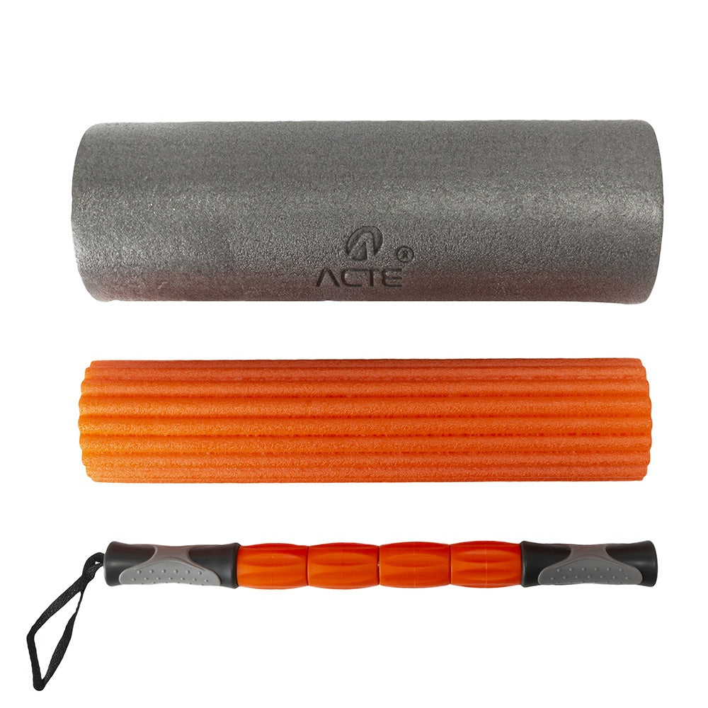 Rolo de Massagem 3 em 1 PVC EVA T115 Laranja e Cinza Acte