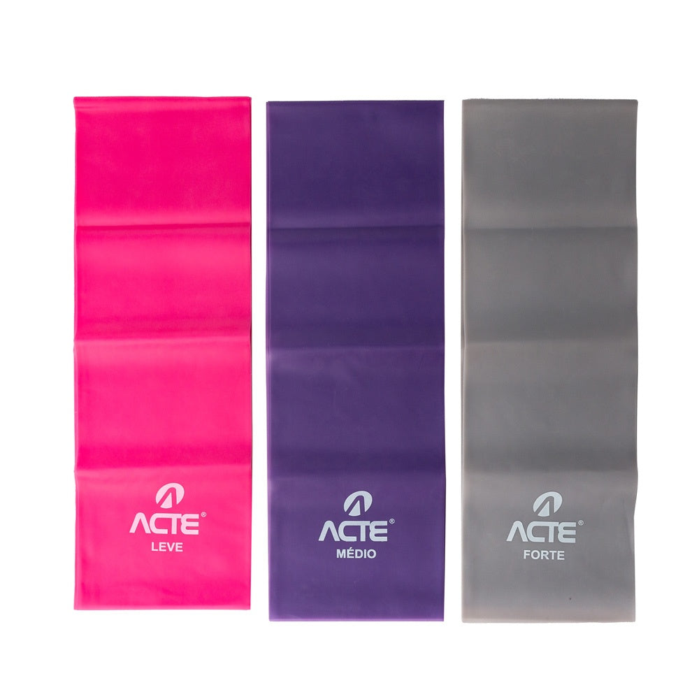 Kit de 3 Faixas Elásticas T13-R Acte Sports Fácil/Médio/Difícil