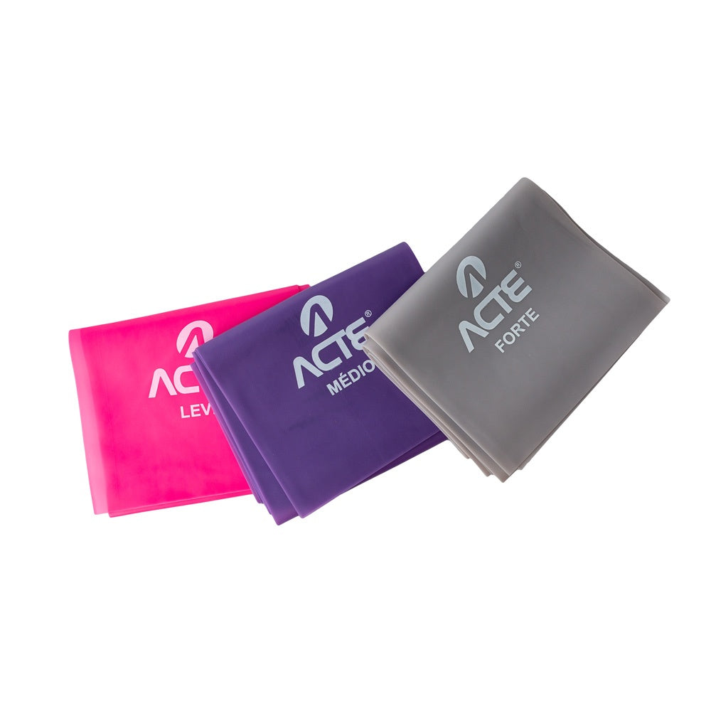 Kit de 3 Faixas Elásticas T13-R Acte Sports Fácil/Médio/Difícil