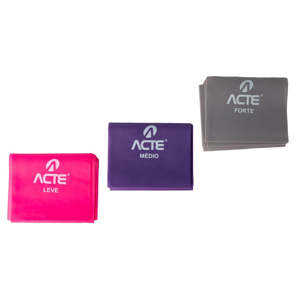 Kit de 3 Faixas Elásticas T13-R Acte Sports Fácil/Médio/Difícil