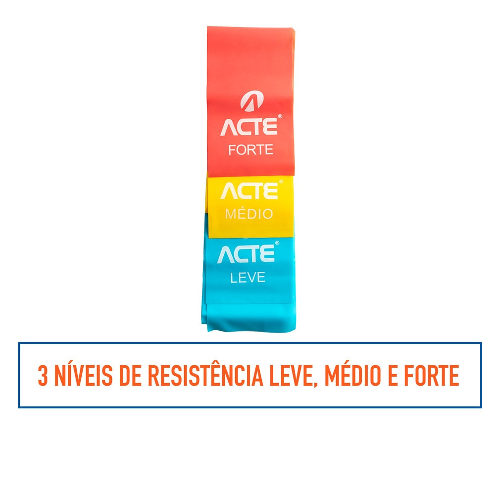 Kit 3 faixas elásticas Fácil, Médio e Difícil T13 Acte Sports