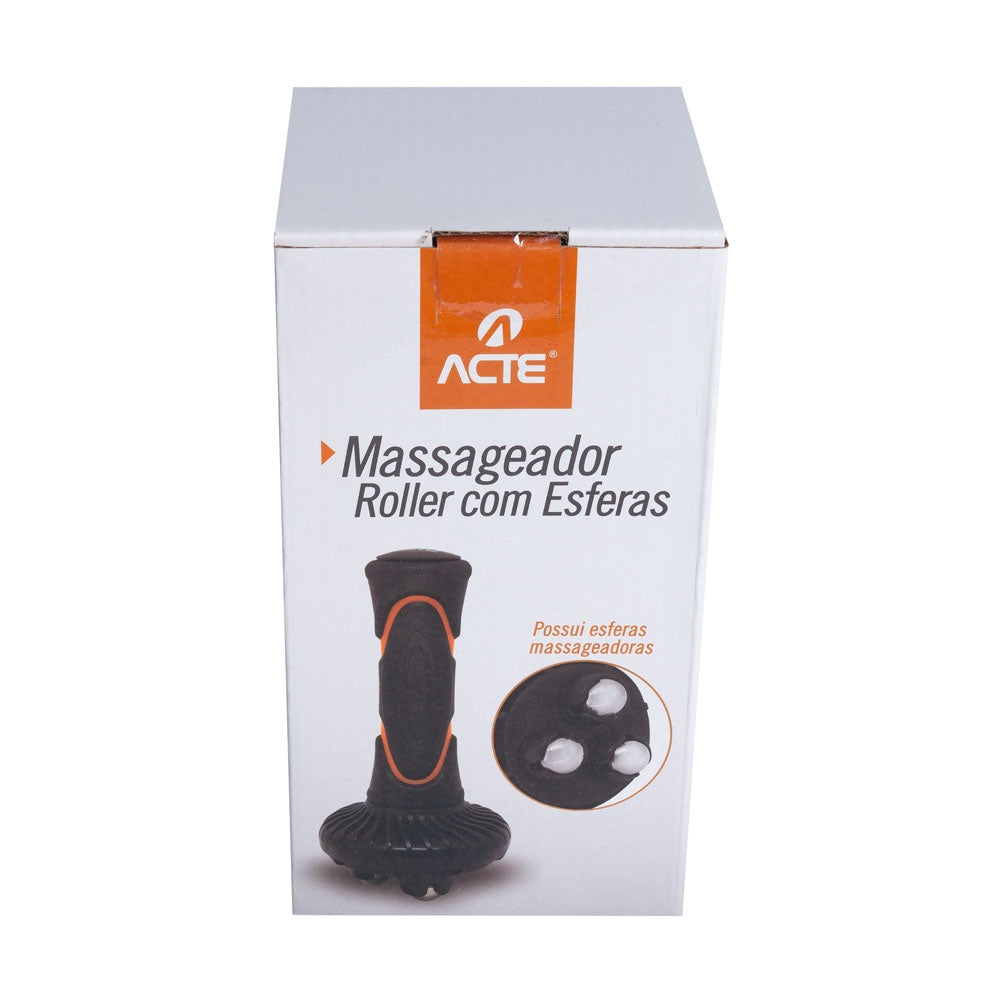 Massageador Roller Com Esferas, Preto e Laranja, T221, Acte Sports