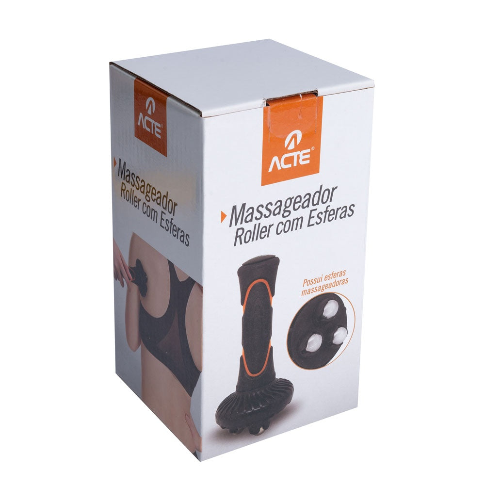 Massageador Roller Com Esferas, Preto e Laranja, T221, Acte Sports