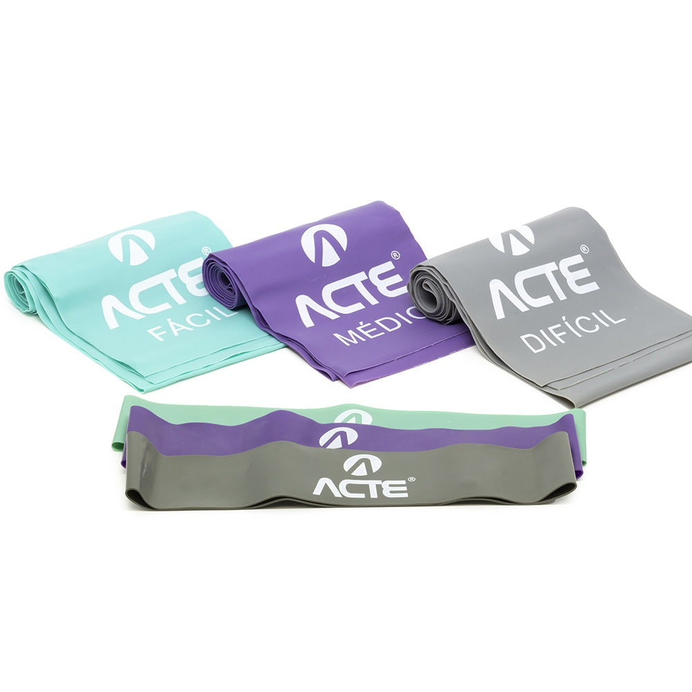 Kit 3 Faixas Elásticas + 3 Mini Bands Fácil / Médio / Difícil T270 Acte Sports