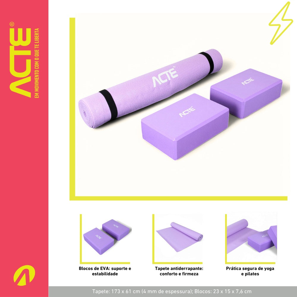 Kit de Yoga I Acte Tapete e Blocos Antiderrapantes