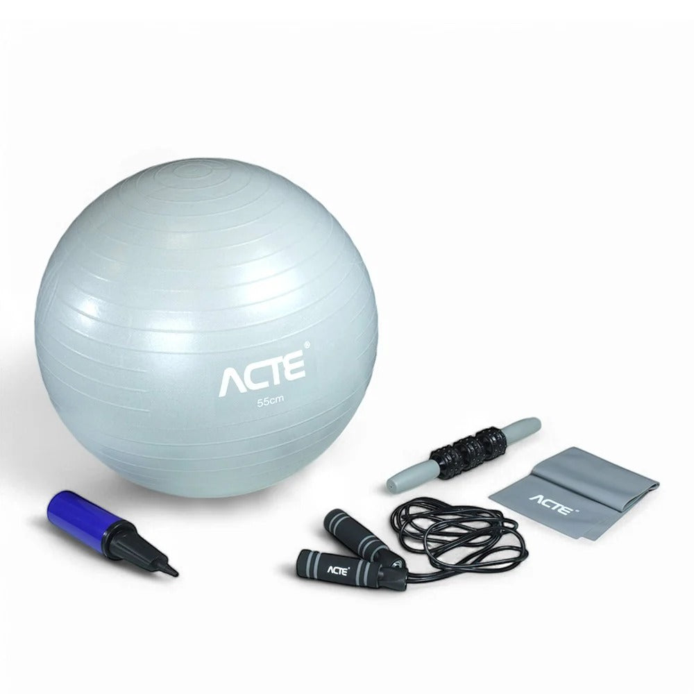 Kit Treino Funcional T404 Acte Corda de Pular, Bola de Pilates, Faixa Elástica e Bastão para Liberação
