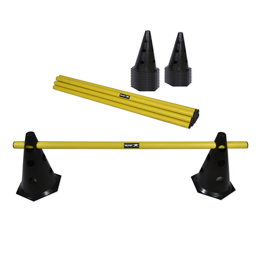 Kit Barreiras de Salto com Cone - 24cm - 12 unidades - Preto/Amarelo
