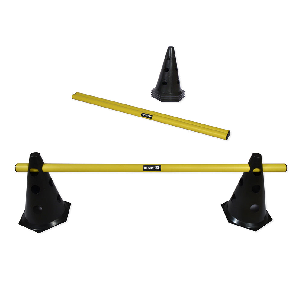 Kit Barreiras de Salto com Cone - 24cm - 3 unidades - Preto/Amarelo