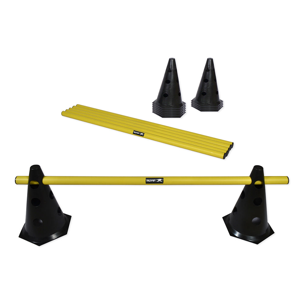 Kit Barreiras de Salto com Cone - 24cm - 6 unidades - Preto/Amarelo