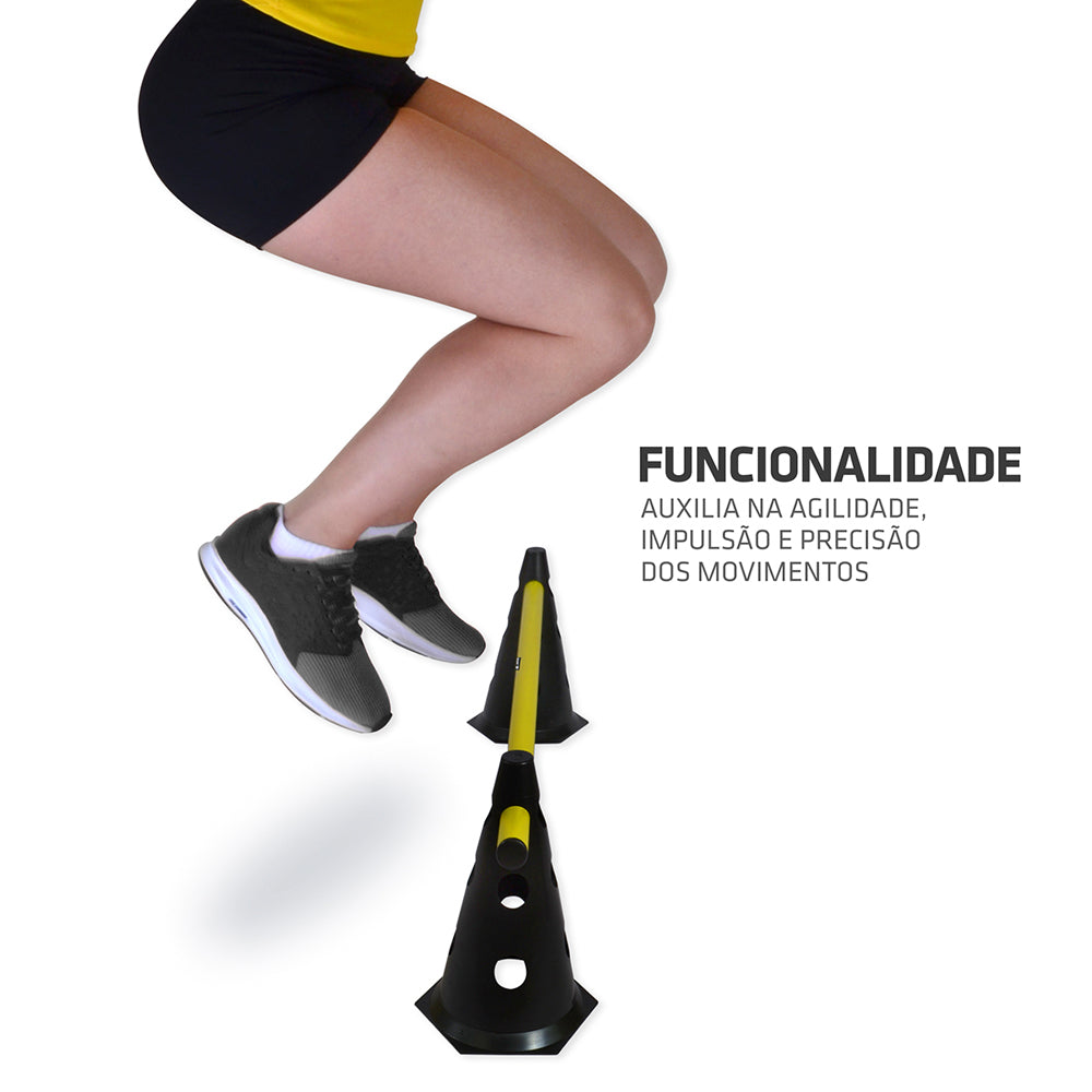 Kit Barreiras de Salto com Cone - 24cm - 3 unidades - Preto/Amarelo