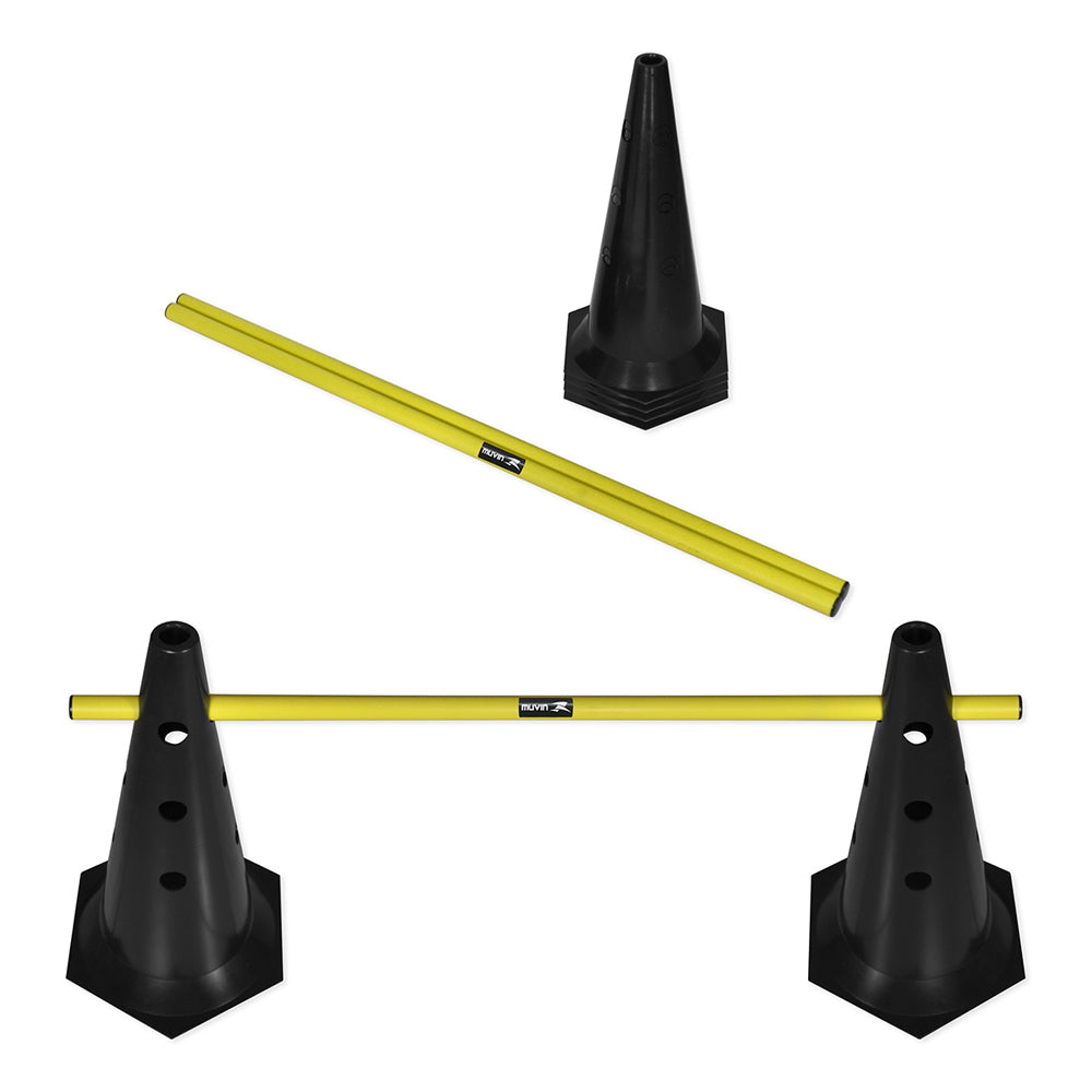 Kit Barreiras de Salto com Cone - 50cm - 3 unidades - Preto/Amarelo