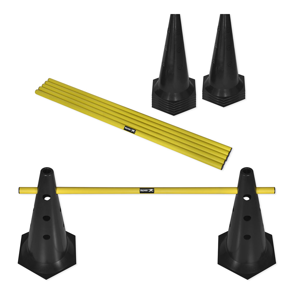 Kit Barreiras de Salto com Cone - 50cm - 6 unidades - Preto/Amarelo