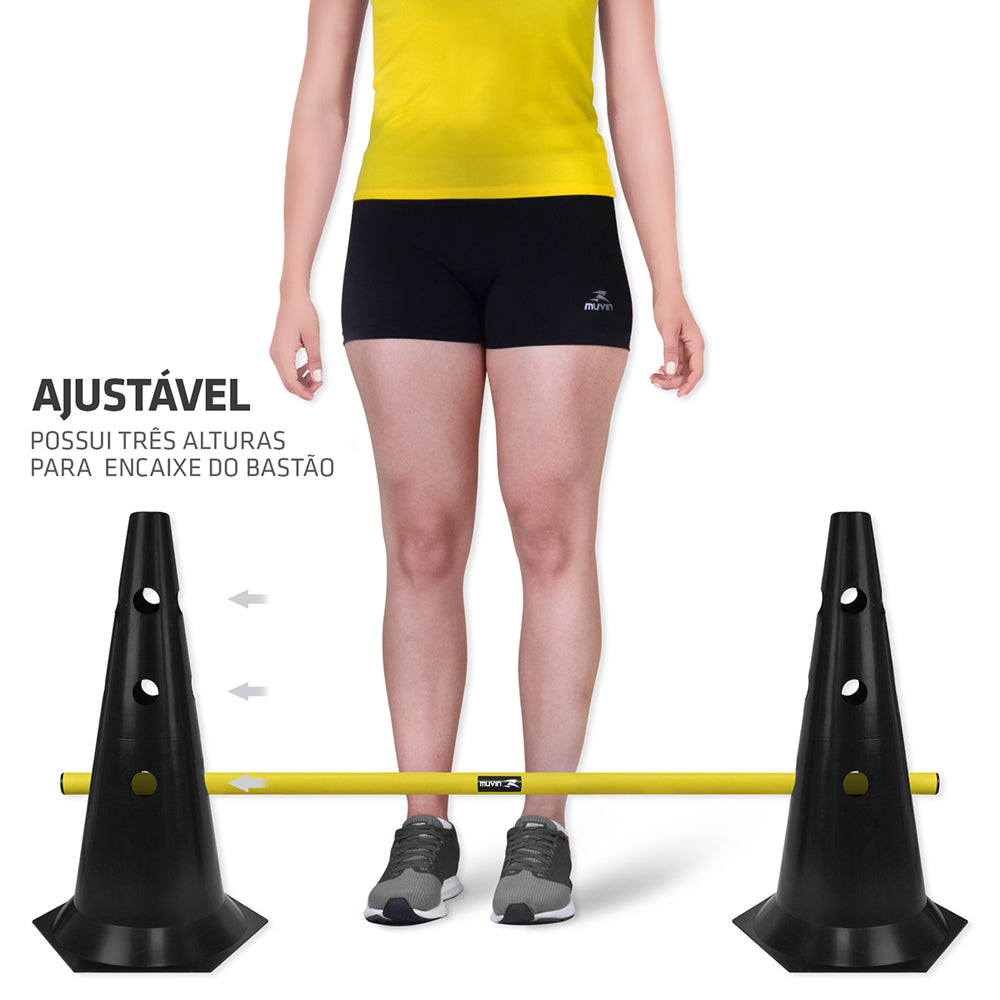 Kit Barreiras de Salto com Cone - 50cm - 3 unidades - Preto/Amarelo