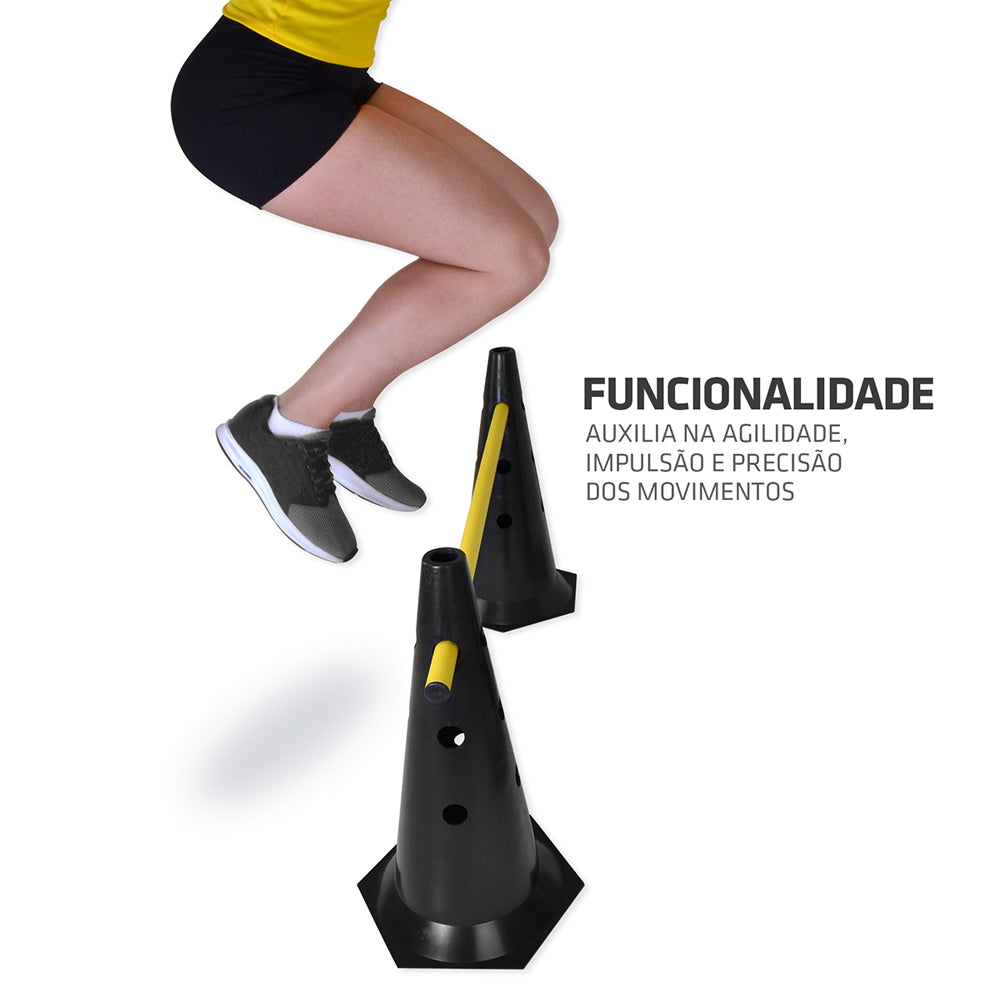 Kit Barreiras de Salto com Cone - 50cm - 3 unidades - Preto/Amarelo