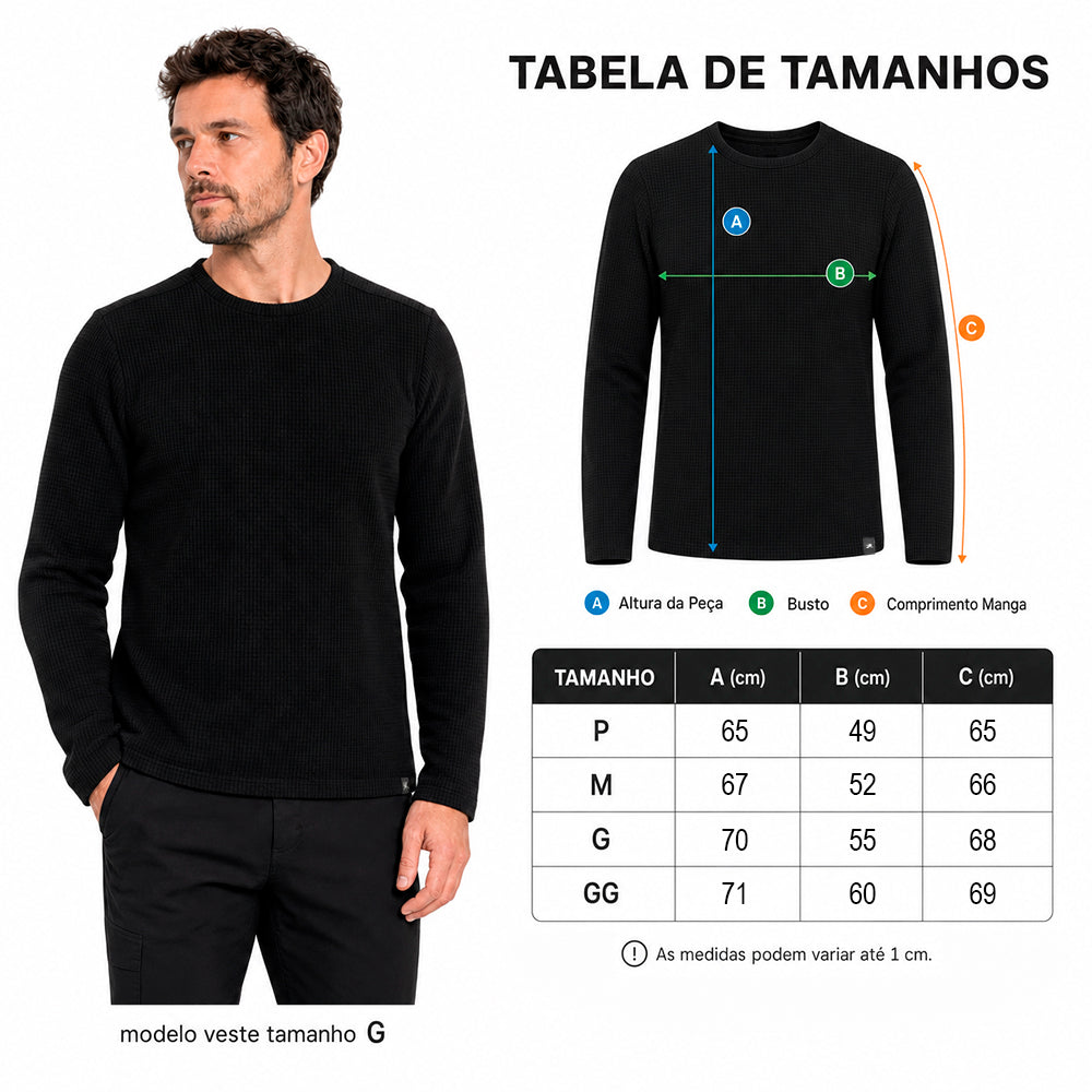 Blusa Fleece Solid LS/CN Masculina Muvin Preto