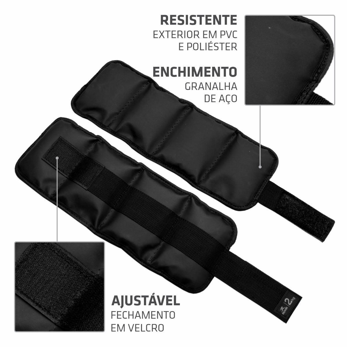 Kit Caneleira de Peso 2kg + Corda de Pular + Kit Mini Band 3 Tensões