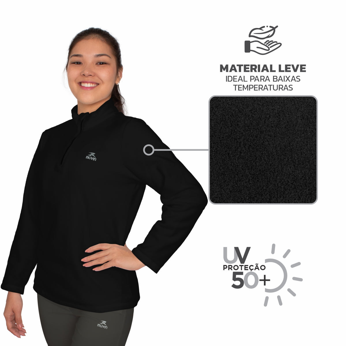 Blusa Fleece FPS UV50+ Solid LS/ZM - Feminino