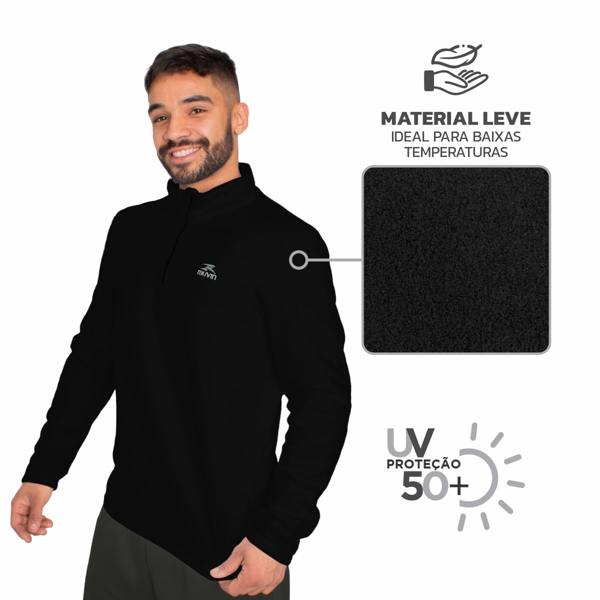 Blusa Fleece FPS UV50+ Solid LS/ZM - Masculino