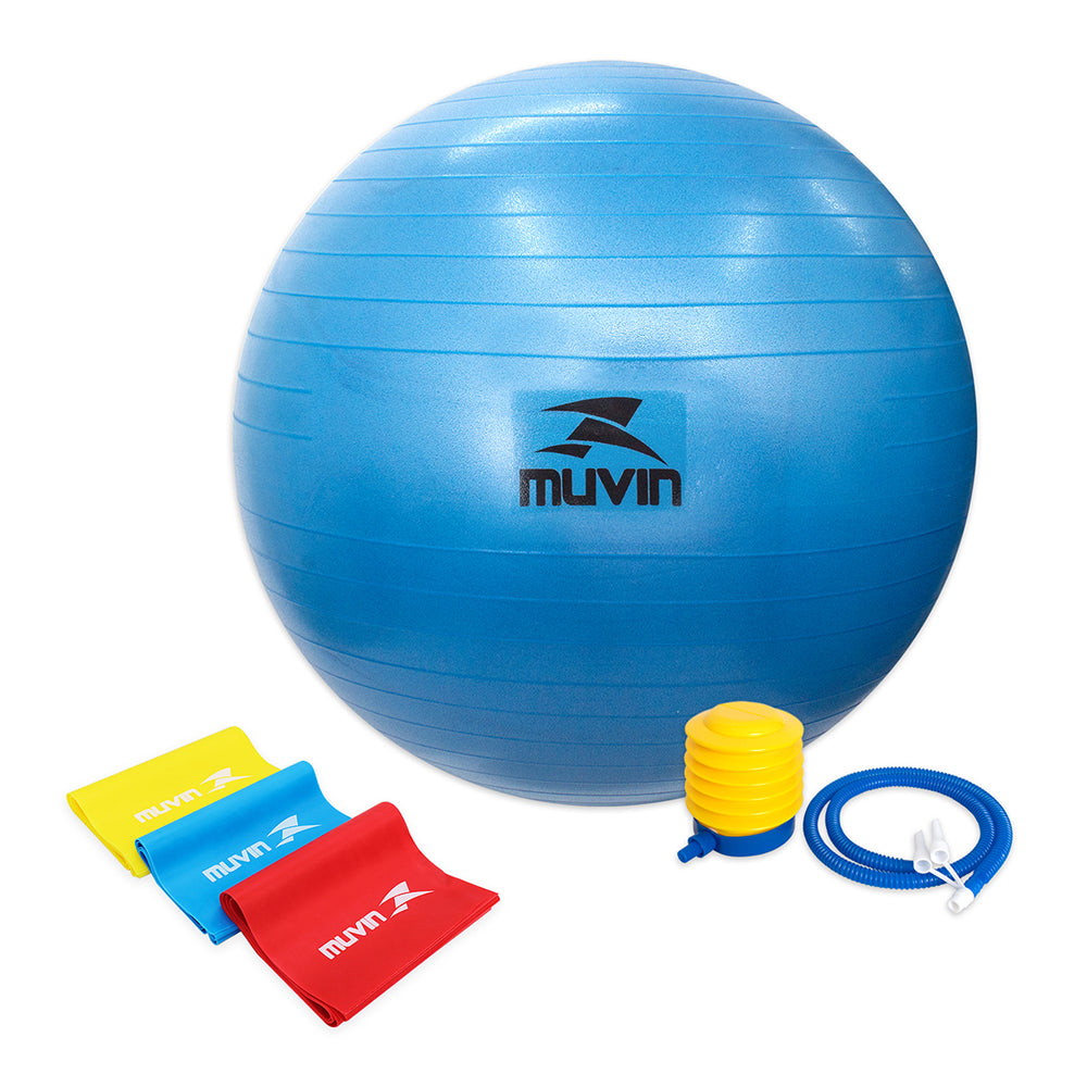 Kit Bola de Pilates 65cm + Kit Faixa Elástica 3 Tensões