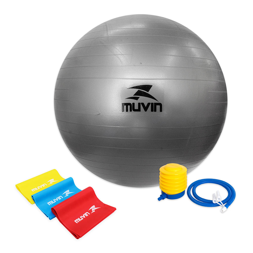 Kit Bola de Pilates 65cm + Kit Faixa Elástica 3 Tensões