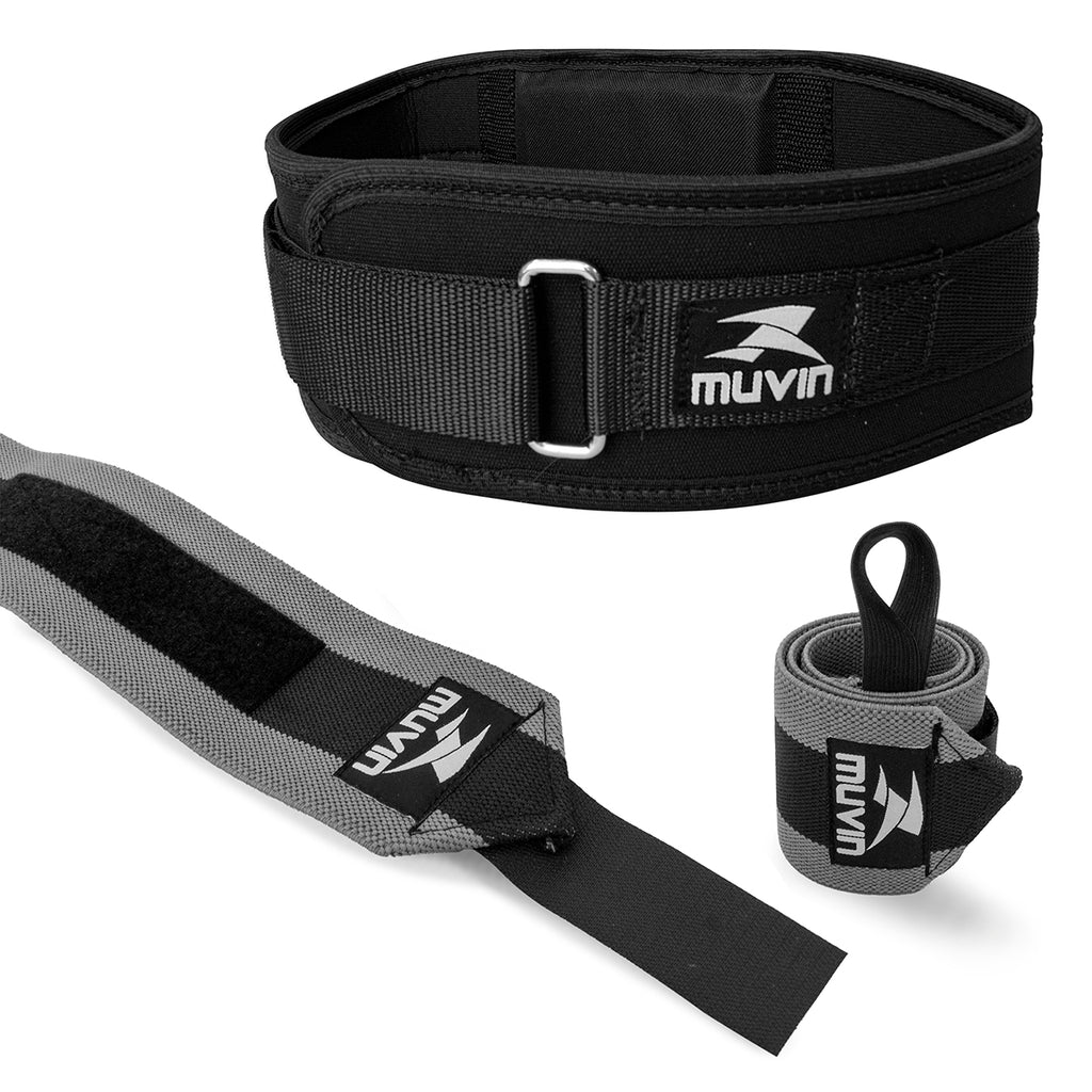 Kit Cinturão de Musculação + Munhequeira Elástica Longa para LPO