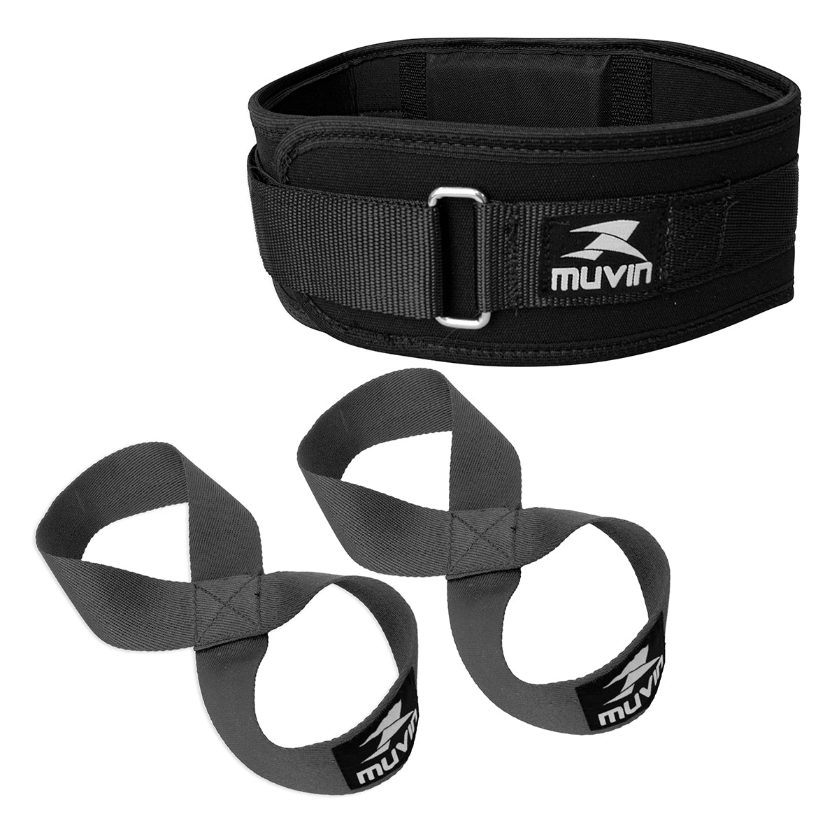 Kit Cinturão de Musculação + Straps Musculação 8-Shape