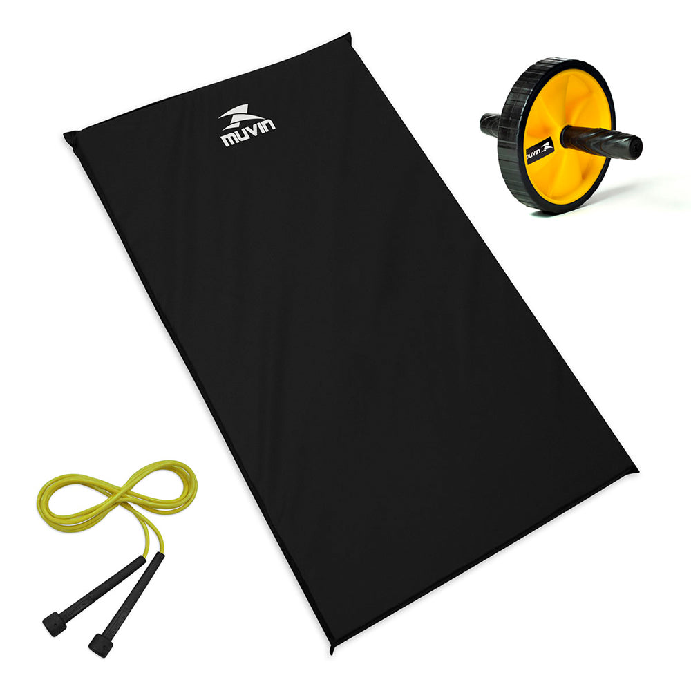 Kit Colchonete D18 + Corda de Pular + Roda de Exercícios