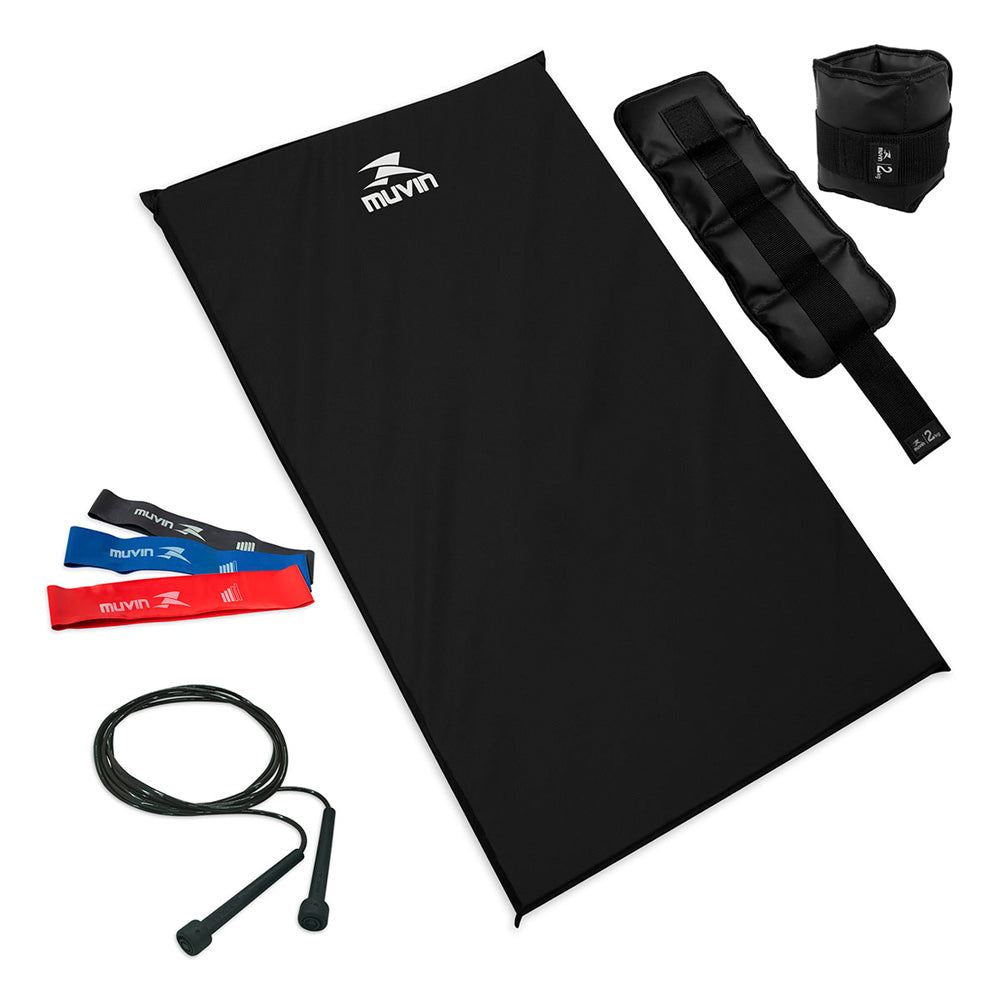 Kit Colchonete de Espuma D50 + Corda de Pular + Caneleira de Peso 2kg + Kit Mini Band 3 Tensões