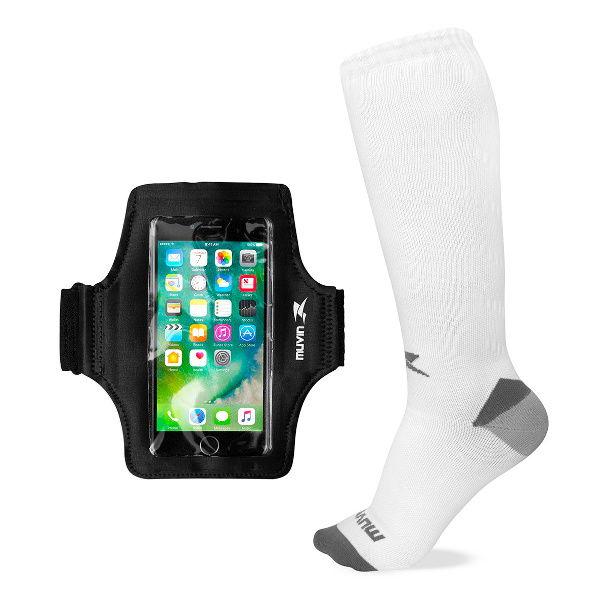 Kit Meia Cano Longo de Compressão Solid + Braçadeira Porta Celular