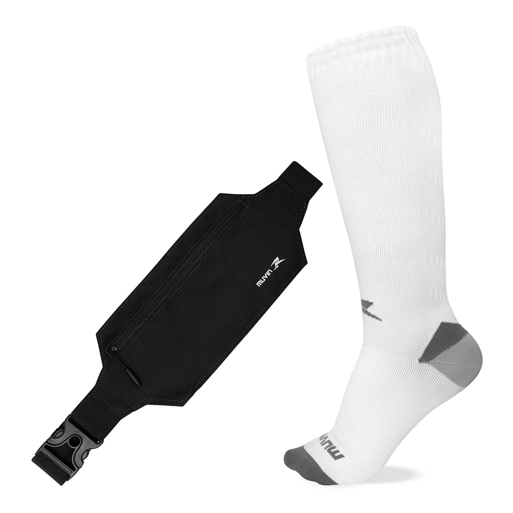 Kit Meia Cano Longo de Compressão Solid + Pochete Porta Celular