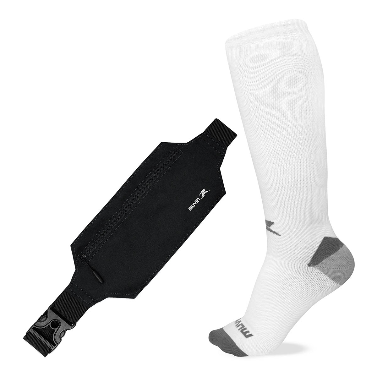 Kit Meia Cano Longo de Compressão Solid + Pochete Porta Celular