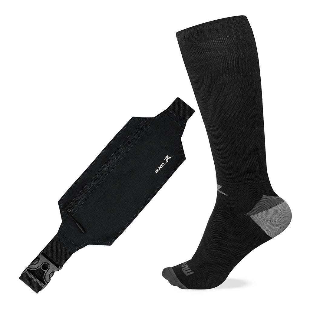 Kit Meia Cano Longo de Compressão Solid + Pochete Porta Celular