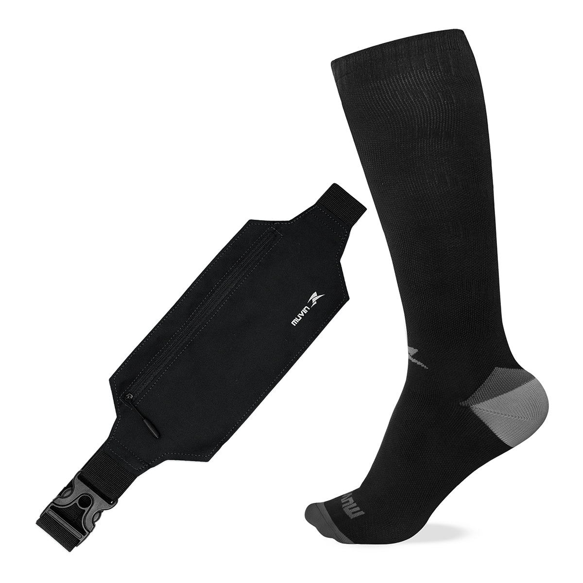 Kit Meia Cano Longo de Compressão Solid + Pochete Porta Celular