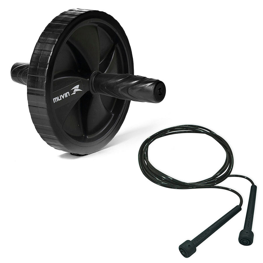 Kit Roda de Exercícios + Corda de Pular Ajustável Muvin