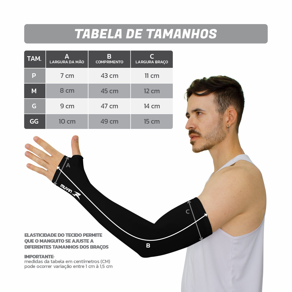 Manguito Longo Elástico Basic HC FPS UV50+ - Kit com 3