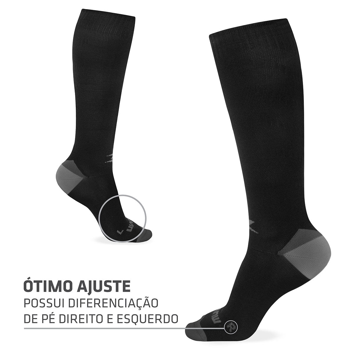 Kit Meia Cano Longo de Compressão Solid + Pochete Porta Celular